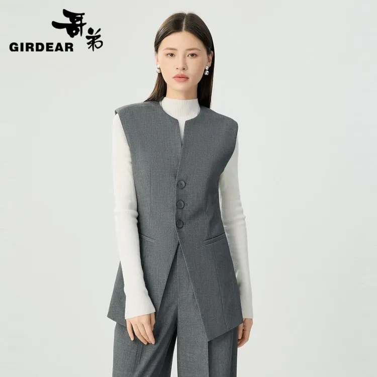 哥弟 高级腔调无袖通勤西装马甲气质时尚休闲女士修身马夹1400758