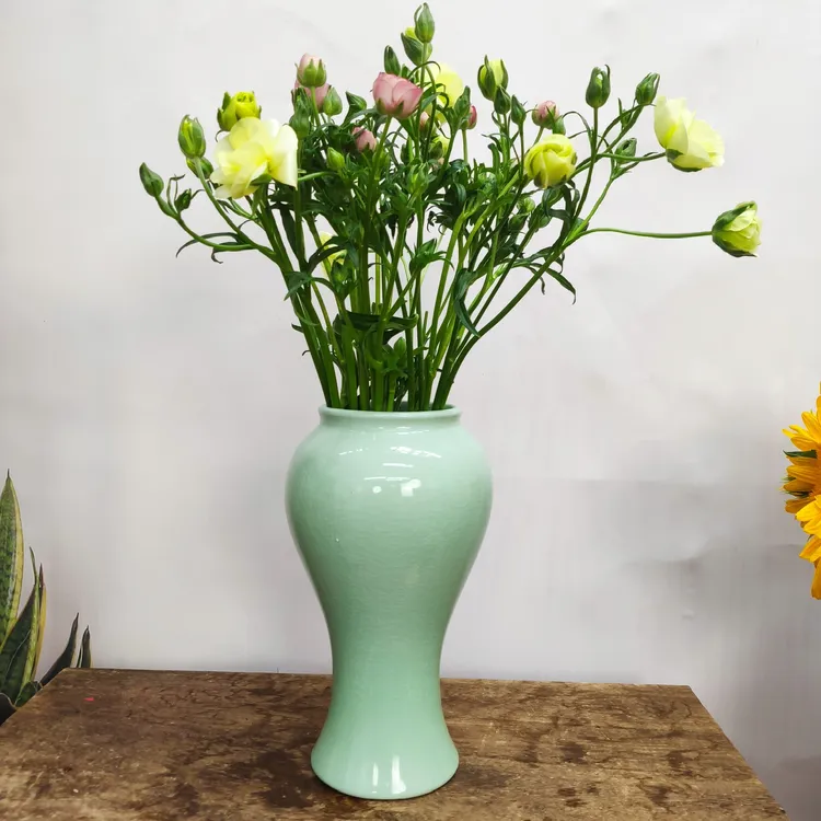 景德镇纯手工美人肩陶瓷花瓶中式禅意日式花道插花器皿桌面花瓶