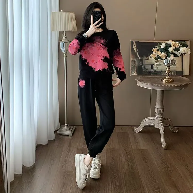 休闲运动时尚套装女2025秋冬季纯棉保暖加绒加厚韩版卫衣两件套潮