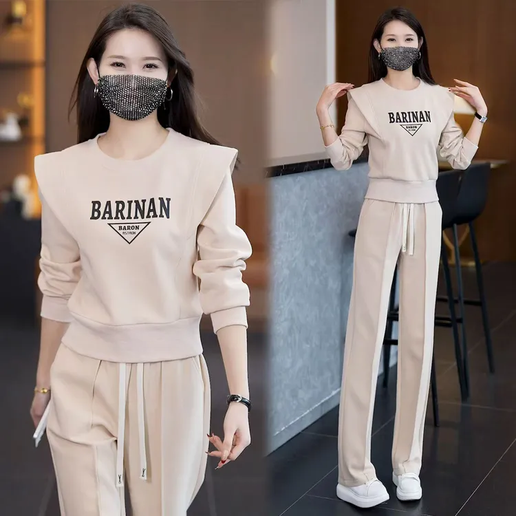 时尚运动套装女2025秋冬新款收腰显瘦减龄百搭圆领卫衣两件套潮