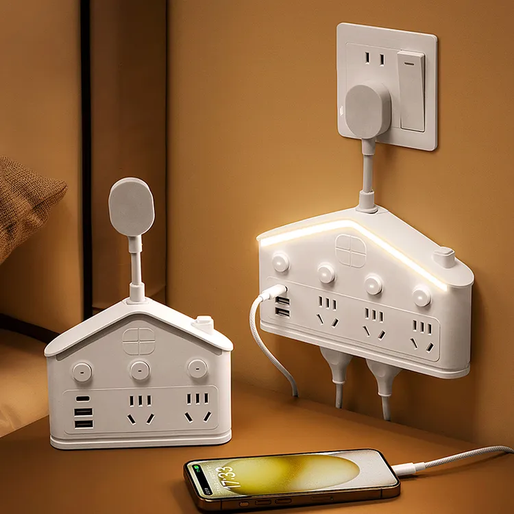 家用多功能usb小屋多孔转换插座夜灯创意插座宿舍办公多孔位排插