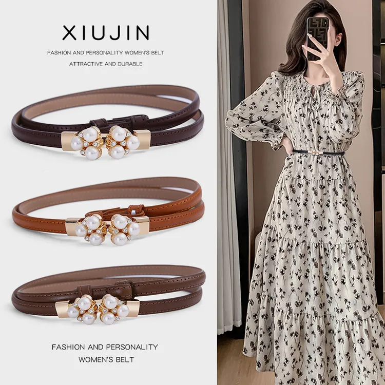 时尚真皮无孔女生腰带百搭连衣裙细皮带女款气质长裙衬衫韩版收腰