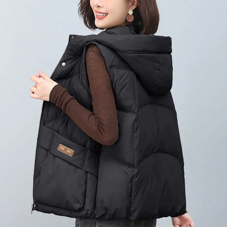 棉服马甲女2025冬季新款加厚连帽宽松短款马夹休闲时尚坎肩外穿