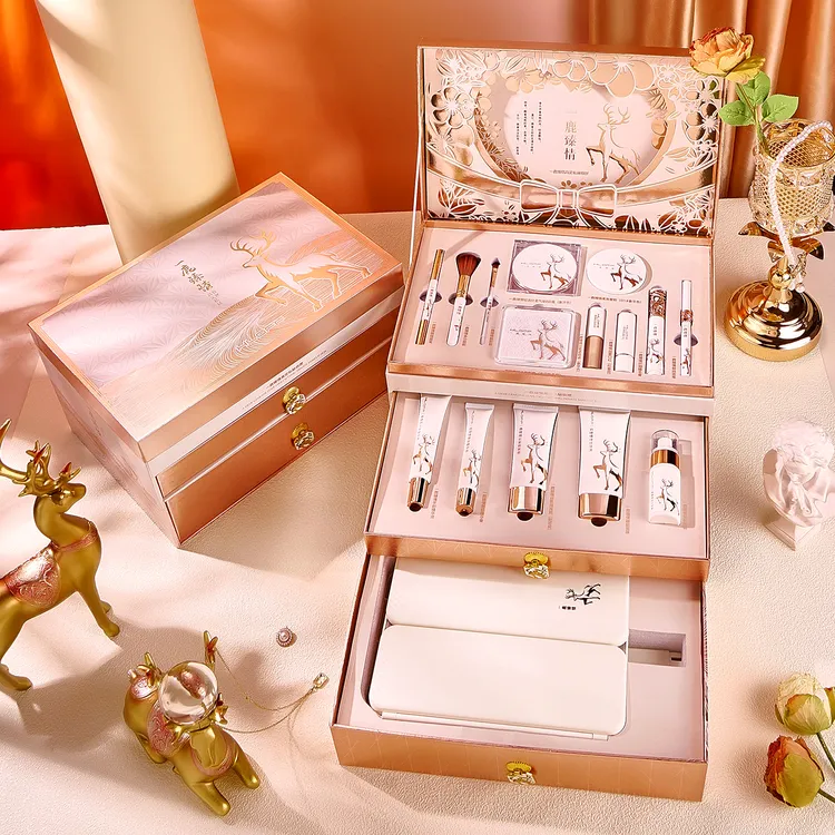 一鹿有你化妆品套盒情人节送女友生日礼物LED化妆镜口红彩妆套装