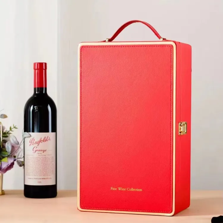 红酒皮盒包装双支装大肚瓶高档葡萄酒送礼双支装红酒礼盒皮质通用