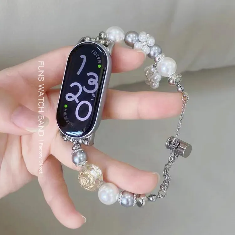 适用于小米手环8/9珍珠泡芙手链质感ins表带华为手环8/9小香风FIT