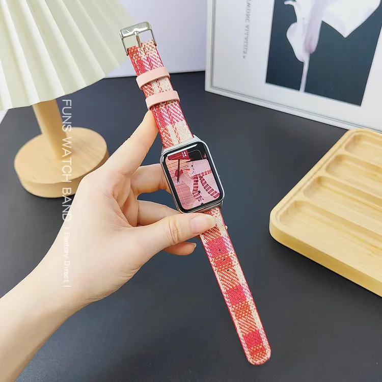 适用小米9pro苹果华为FIT3智能手表毛呢拼色皮质表带秋冬款质感