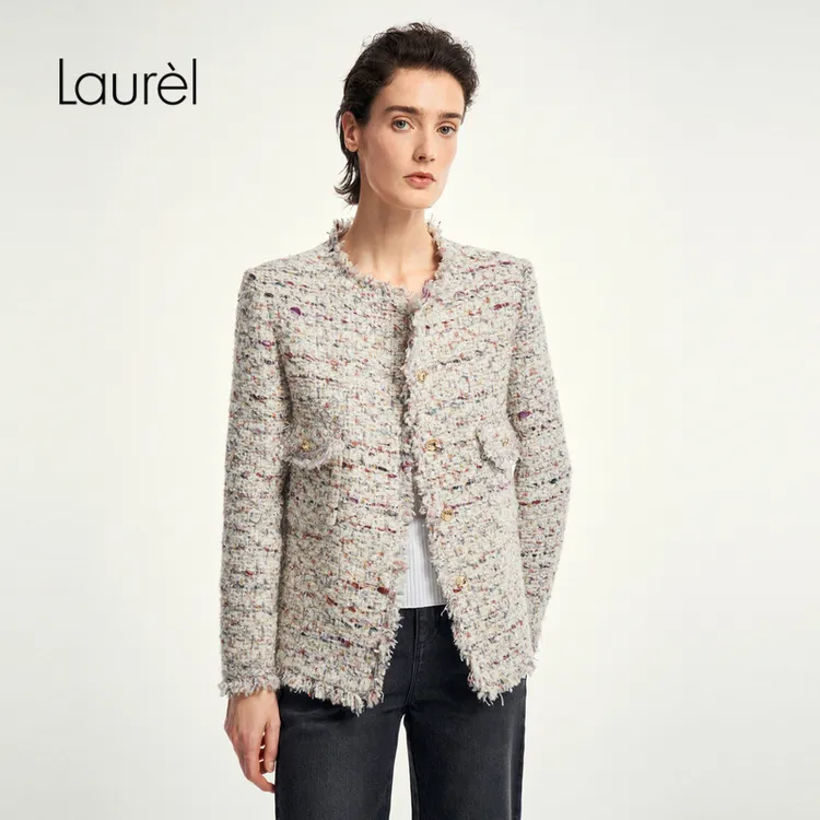 Laurel新款复古小香风紫灰花纱上衣女外套LWD353W00400