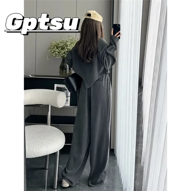 GPTSu大码300斤休闲时尚卫衣阔腿裤两件套女春秋宽松显瘦运动套装