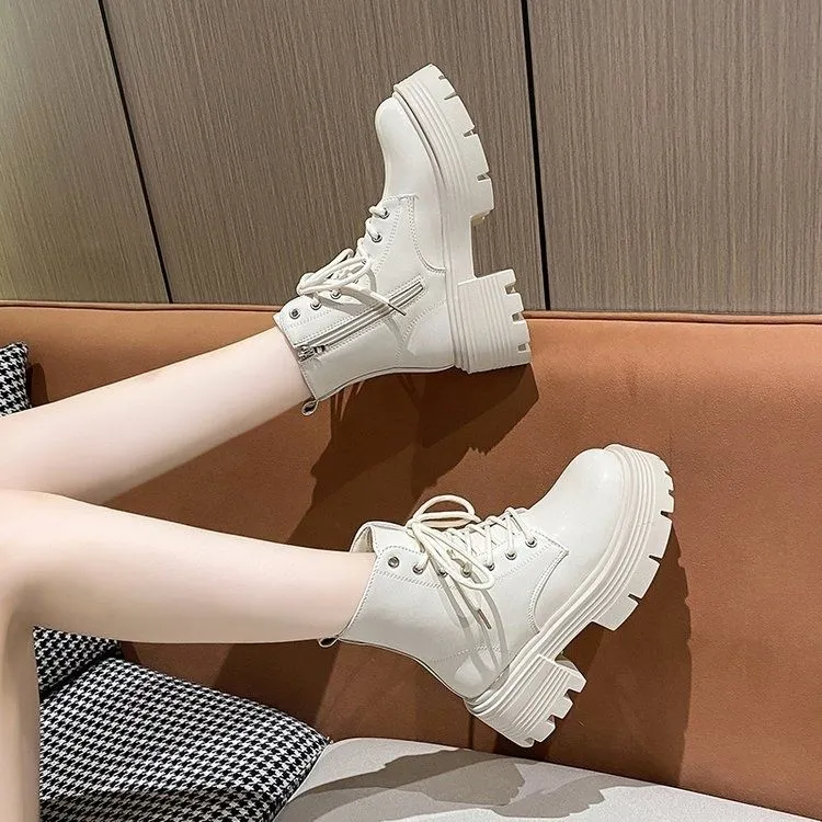 2025春夏款春夏白色防水透气女英伦风增高防滑网红中帮轻便马丁靴