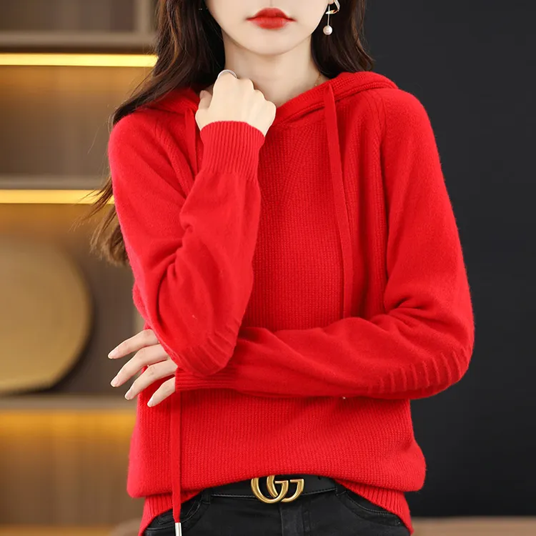 秋冬新款针织帽衫爆款宽松套头打底上衣百搭连帽卫衣针织衫休闲