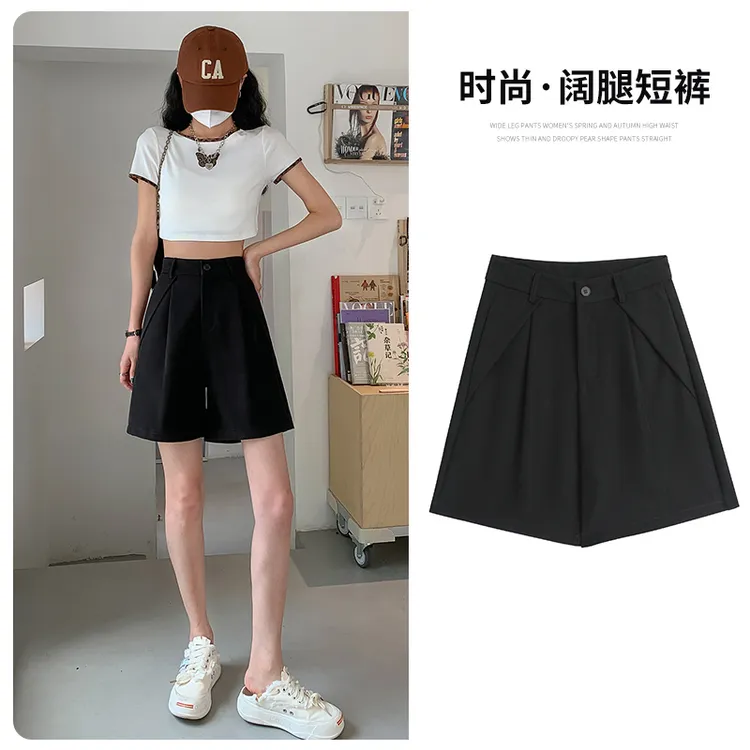 短裤女款爆款2024新款高腰西装阔腿短裤显瘦薄款大码女短裤胖MM