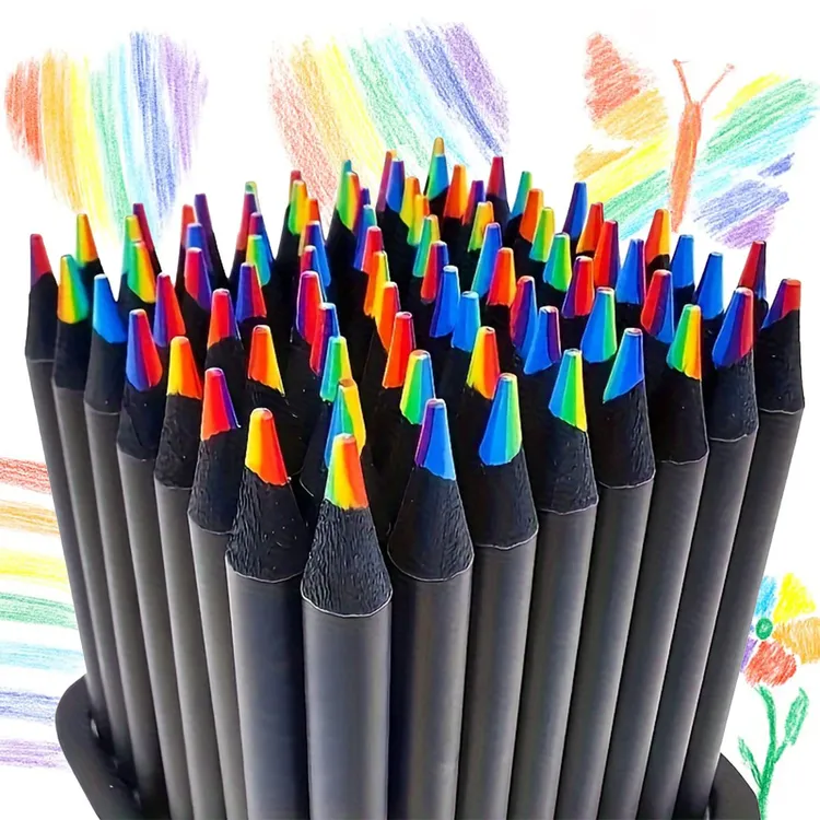 七色彩虹铅笔儿童ins风彩虹创意绘画黑木DIY日记制作手账彩色铅笔