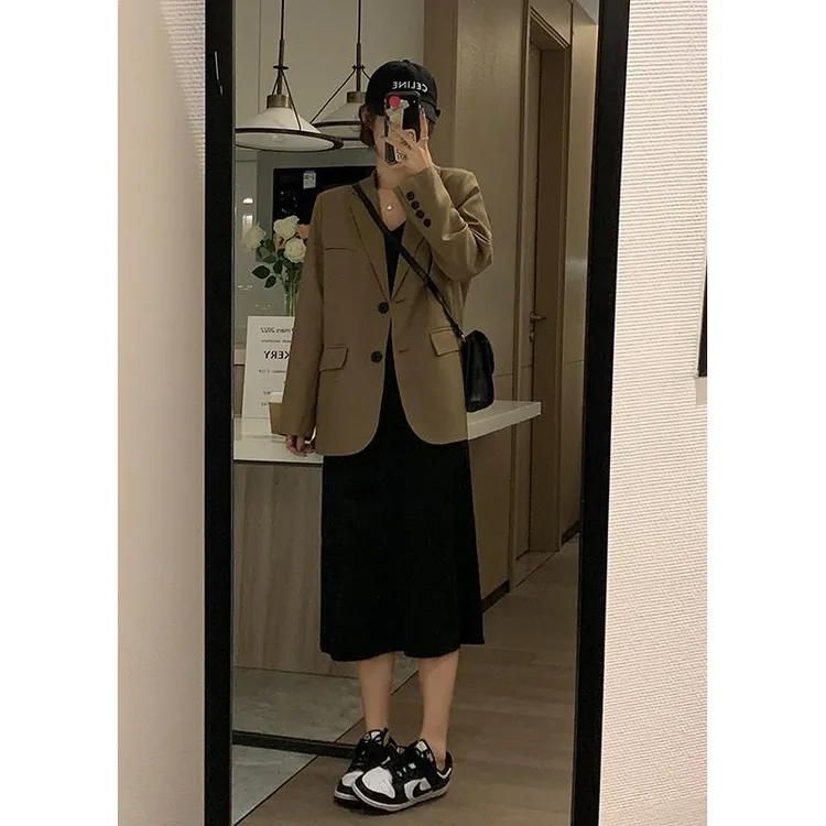 黑色西装外套女2025年早秋新款韩版小个子高级感炸街休闲西服上衣