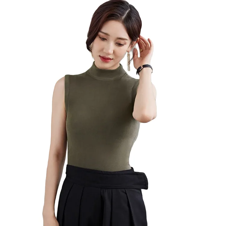 越跃修身白色简约打底半高领无袖保暖百搭纯色保暖上衣女背心打底