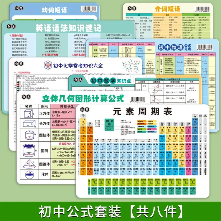 【全套8张】初中物理化学常考知识元素周期表大全卡片方程教学器材