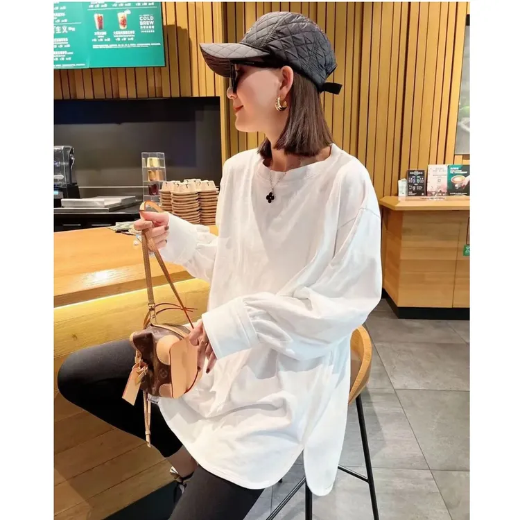 德绒长袖T恤女秋冬宽松中长款休闲百搭圆领打底衫上衣YX-D09.1