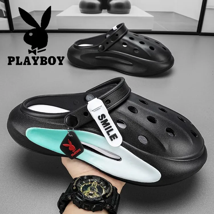 花花公子洞洞鞋男秋季外穿厚底超火包头拖鞋两用运动防滑沙滩凉鞋