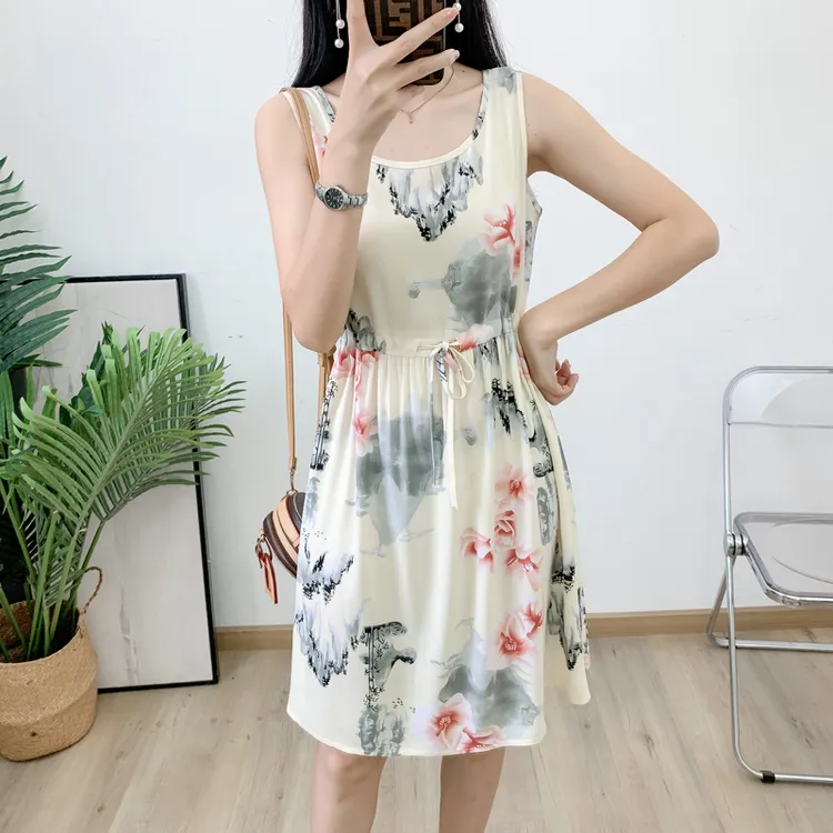 2025新款薄款夏季棉绸连衣裙民族风外穿人造棉碎花背心裙子女