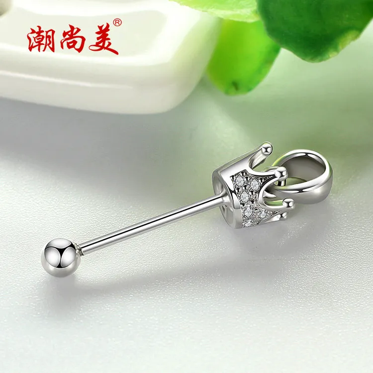 潮尚美 925银合成锆石银制品 皇冠圆珠扣银扣头吊坠扣饰品配件