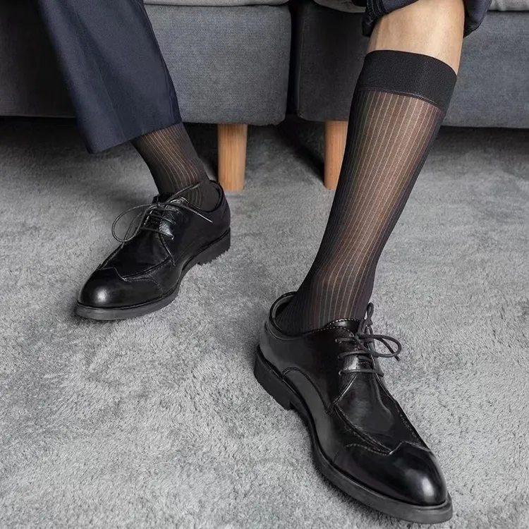 新款男士袜子薄款藏青色黑色男士商务正装中长筒男士丝袜