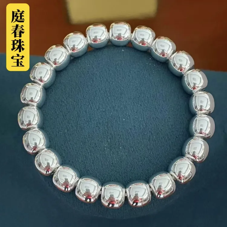 足银银制品 足银实心老型珠9x8mm 24颗 重约100克（手围18）