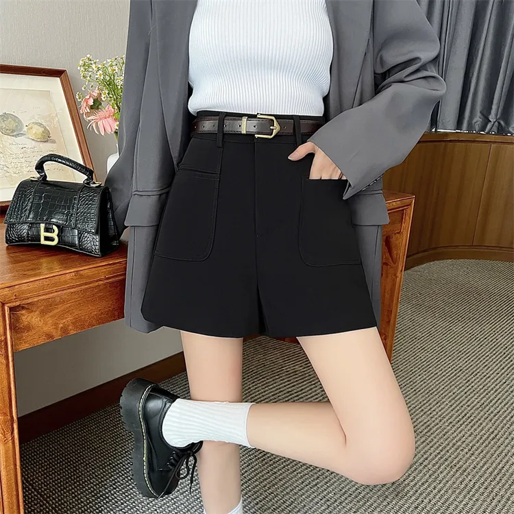 显高百搭显瘦黑色西装短裤女大码a字打底裤早秋外穿阔腿韩版靴裤