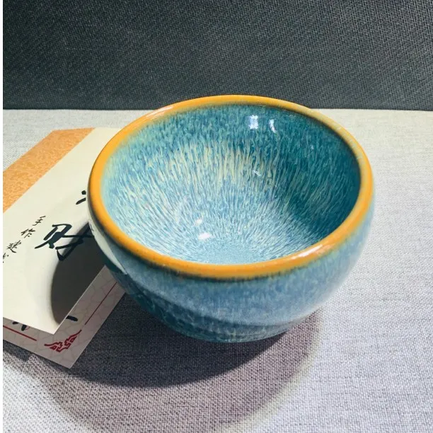 黎元财茶盏手作【蓝孔雀】钵钵器型手工建盏
