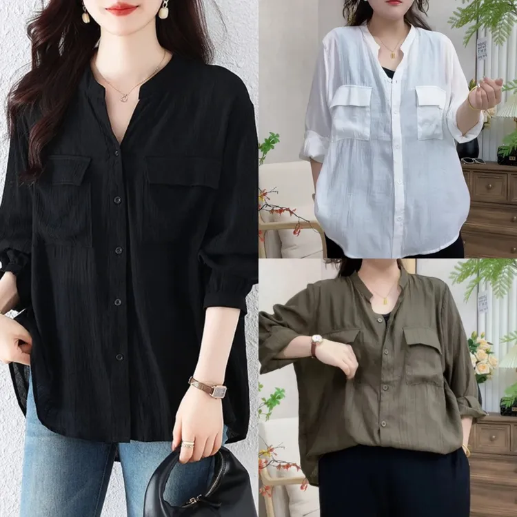 泡芙大码早秋休闲慵懒宽松肌理感长袖衬衫