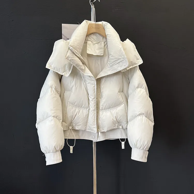 2025冬季新款保暖羽绒服女短款加厚连帽牛仔拼接网红新款羽绒服