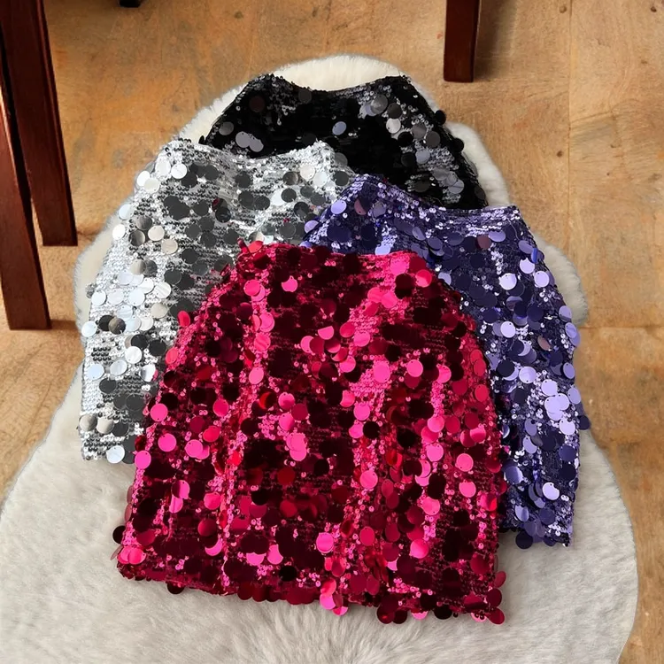 2025年夏装新款复古港味百搭显瘦A字裙包臀闪闪亮片半身裙女短裙