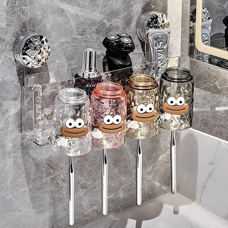 优勤吸盘牙刷置物架浴室免打孔卫生间电动牙刷壁挂漱口杯牙杯架子