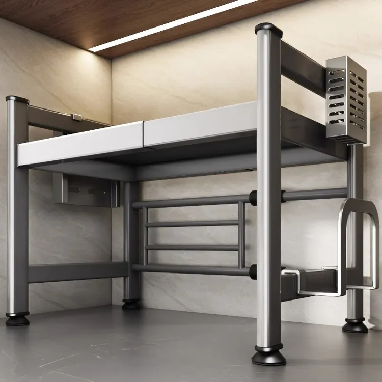 枪灰微波炉置物架厨房烤箱架子多功能收纳双层家用电饭煲支架台面