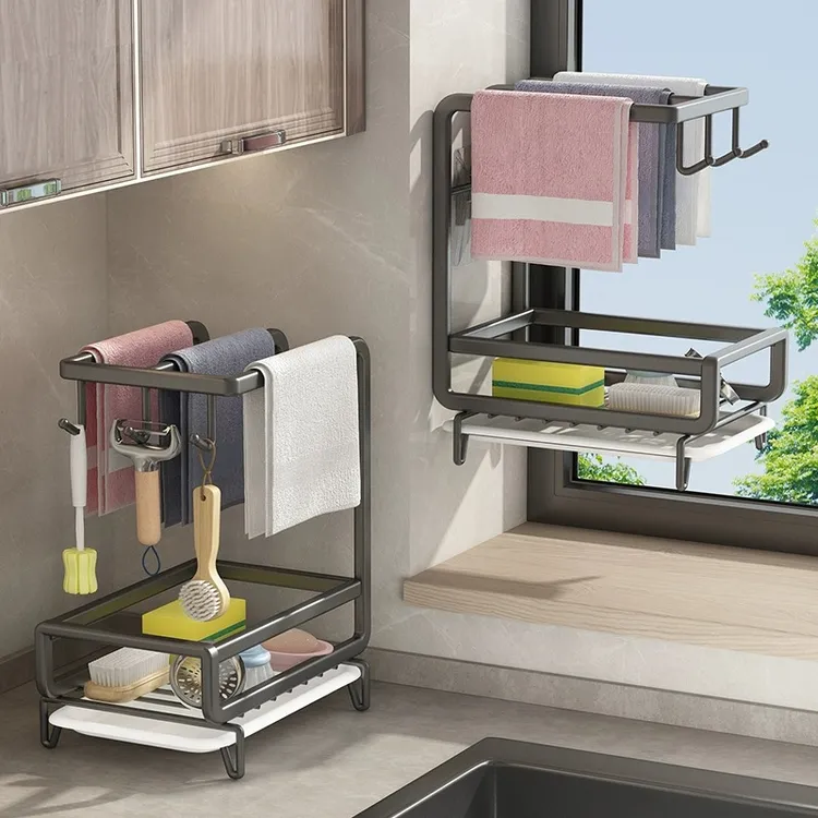 抹布架免打孔厨房置物架水槽洗碗池海绵沥水架壁挂篮钢丝球收纳架