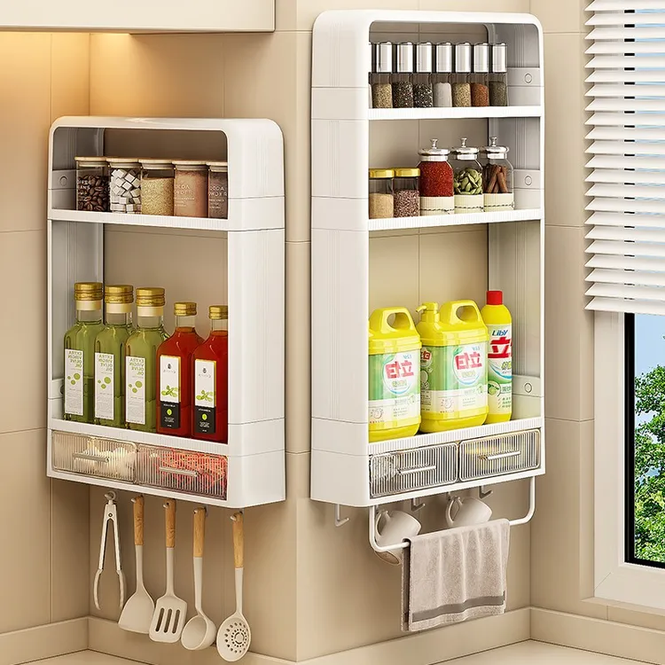 厨房置物架多功能调味罐收纳盒调料品油盐酱醋收纳架壁挂式免打孔商品图