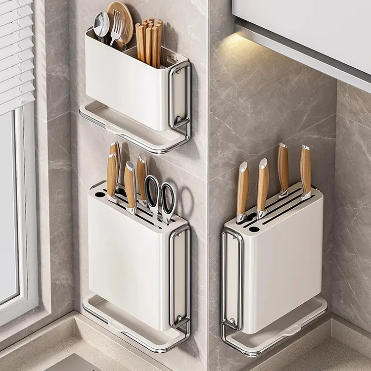 刀架置物架厨房多功能菜刀架免打孔壁挂式家用筷子筒刀架一体收纳