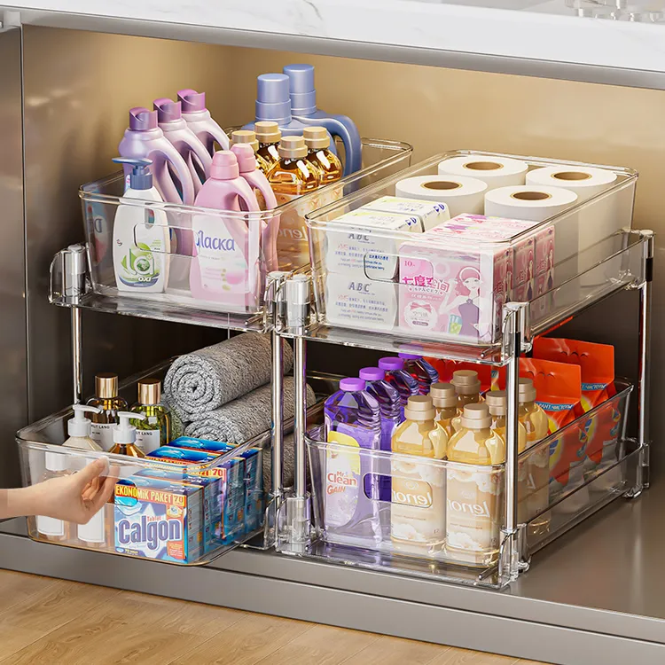 优勤柜子分层架子置物架双层收纳宿舍抽拉式柜内空间利用浴室拉篮