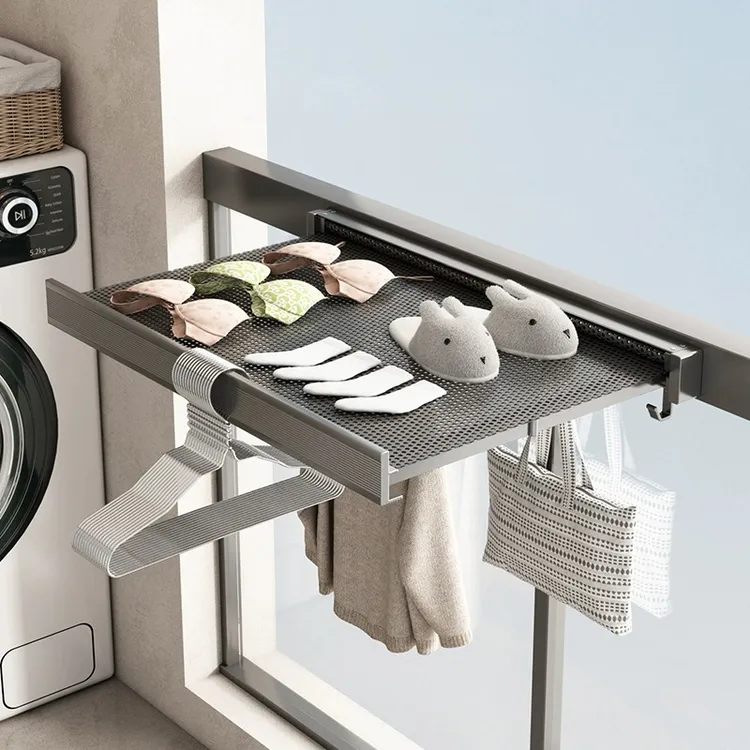 优勤阳台晾衣架窗户免打孔折叠晾晒网伸缩隐形晾衣网鞋袜晾晒架子