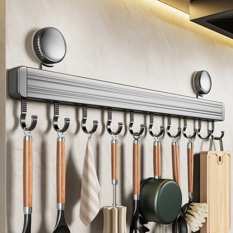 吸盘厨房挂钩挂杆多功能家用厨房置物架锅铲勺子挂架壁挂收纳架子