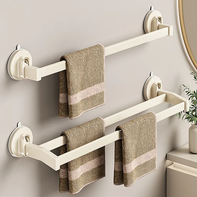 优勤吸盘毛巾架卫生间免打孔浴室毛巾杆浴巾太空铝壁挂置物架收纳