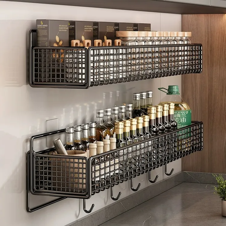 厨房置物架家用多功能墙上壁挂式免打孔调味罐调料品整理收纳架子