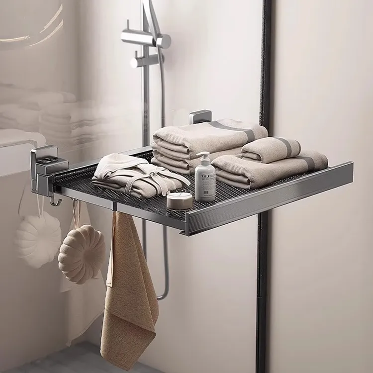 优勤浴室吸盘伸缩浴巾架可折叠毛巾架卫生间放衣服神器免打孔架子