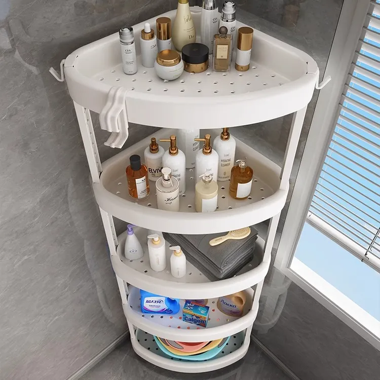 优勤浴室置物架卫生间三角多层收纳架子落地洗澡间厕所转角脸盆架
