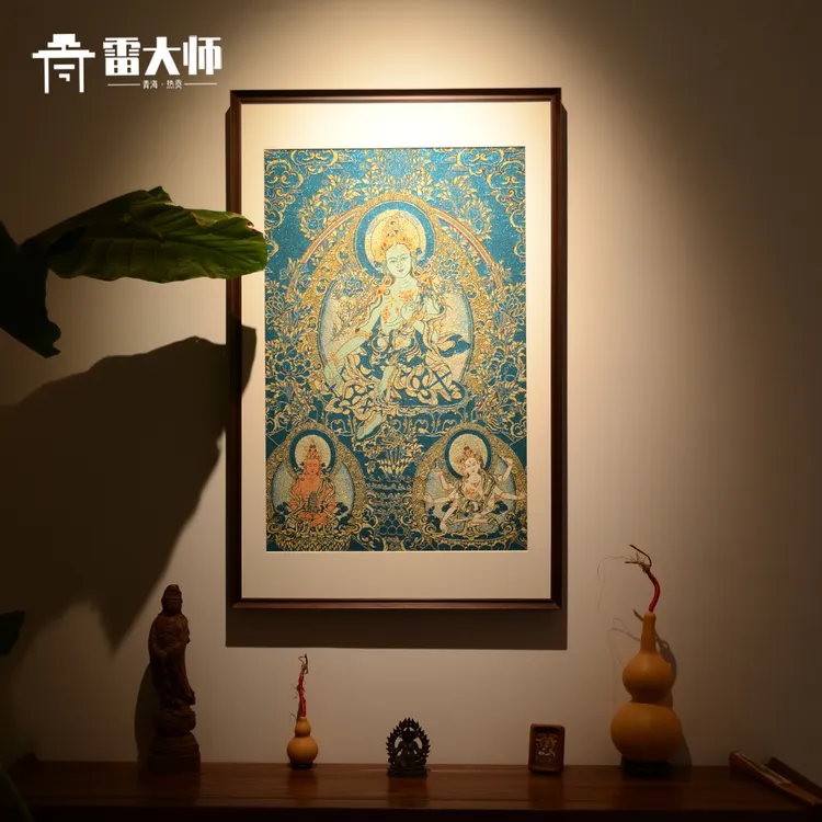 刺绣绿度母唐卡茶室玄关装饰画客厅背景墙挂画沙发餐厅入户门挂墙