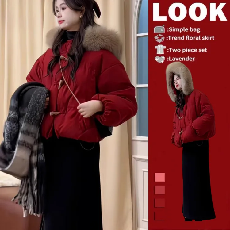 红色新年保暖棉服棉衣短款外套2025春季新款时尚高级感棉袄爆款女