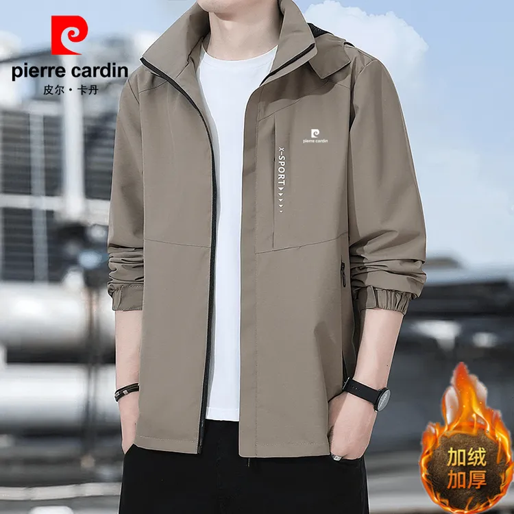 皮尔卡丹夹克外套男士秋冬新款宽松加绒户外登山服休闲运动冲锋衣