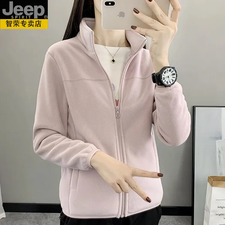JEEPSPIRIT吉普抓绒衣男女款立领开衫加绒保暖摇粒绒外套户外上衣