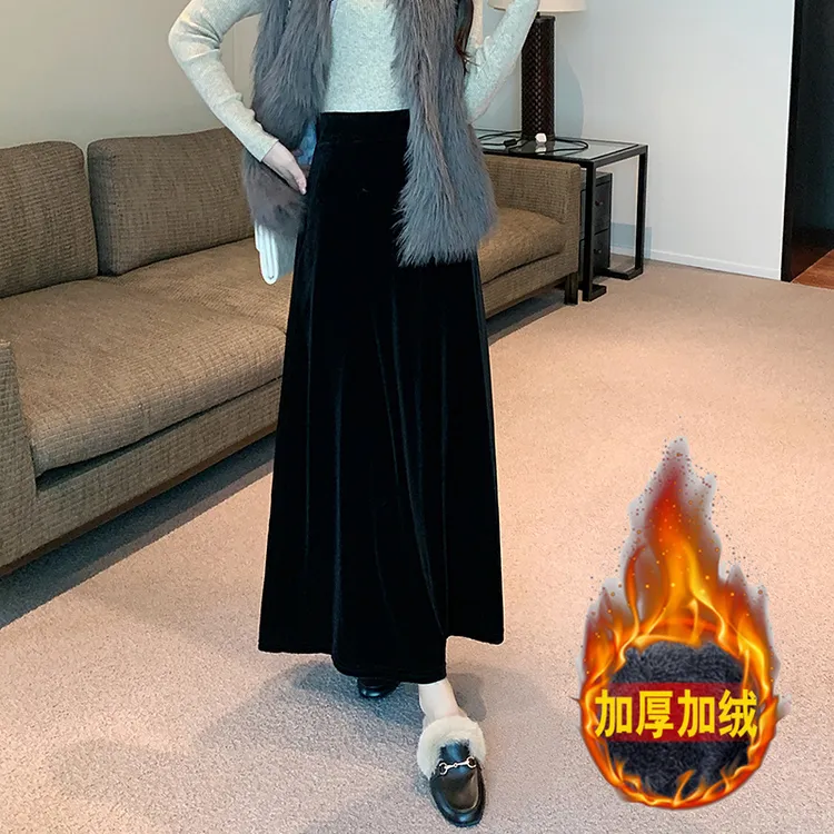 加厚金丝绒半裙加绒半身裙女秋冬高腰垂感复古显瘦A字裙新款大码