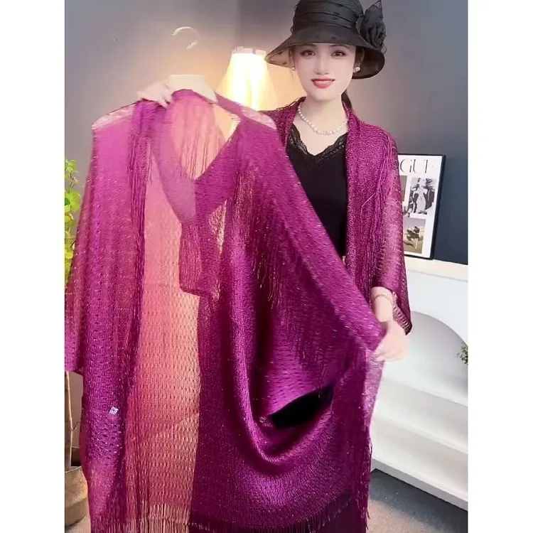 空调披肩外搭流苏披肩夏季网纹薄款宽松时尚高档披肩贵妇防晒外搭