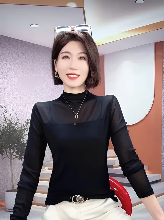 T恤女2025秋冬季大码弹力妈妈装百搭显瘦弹力黑色打底衫潮t上衣